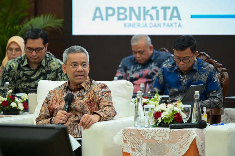 Finance Minister Suahasil Nazara speaks on Sept. 19, 2026, at the ministry&rsquo;s monthly APBN Kita (Our state budget) press conference in Central Jakarta.