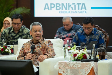 Finance Minister Suahasil Nazara speaks on Sept. 19, 2026, at the ministry&rsquo;s monthly APBN Kita (Our state budget) press conference in Central Jakarta.