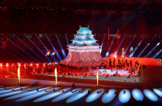 General view as kabuki dancers Nakamura Kankuro VI, Nakamura Kantaro III and Nakamura Chozaburo II perform during the opening ceremony of the the 20th Nagoya-Aichi Asian Games at the Paloma Mizuho Stadium in Nagoya, Japan, on Sept. 19, 2026.