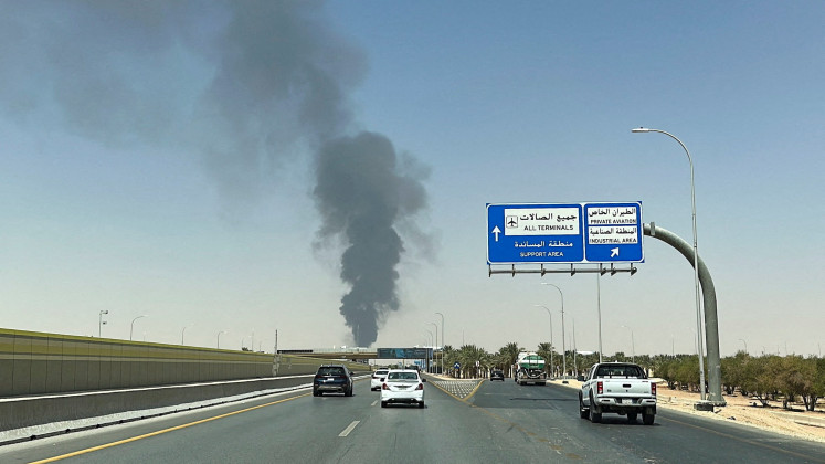 Large plume of black smoke rises from the fuel storage area at King Khalid International Airport, in Riyadh, Saudi Arabia, September 19, 2026.