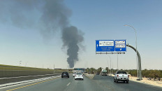 Large plume of black smoke rises from the fuel storage area at King Khalid International Airport, in Riyadh, Saudi Arabia, September 19, 2026.