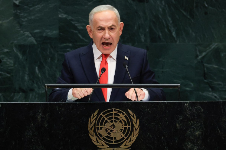 Israel's Prime Minister Benjamin Netanyahu speaks during the 81st United Nations General Assembly at the United Nations Headquarters in New York, on September 24, 2026.