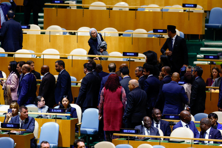 Delegates walk out as Israeli Prime Minister Benjamin Netanyahu addresses the 81st United Nations General Assembly (UNGA) at UN headquarters in New York City, the United States on Sept. 24, 2026. 