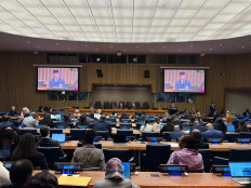 Foreign Minister Sugiono delivers a speech at a high-level meeting marking the 40th anniversary of the Declaration on the Right to Development at United Nations headquarters in New York on Sept. 23, 2026, during the 81st session of the UN General Assembly. 