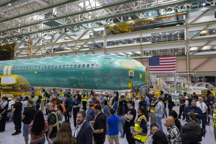 A Boeing 737 MAX 10 fuselage is pictured during the opening ceremony for the company's new North Line assembly line, which will produce 737 MAX aircraft, at the Boeing Everett Factory in Everett, Washington, United States, on July 10, 2026.