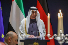 The President of the United Arab Emirates, Sheikh Mohammed bin Zayed Al Nahyan, delivers a speech during a banquet official toast at the official presidential residence, in Berlin, Germany, September 10, 2026.