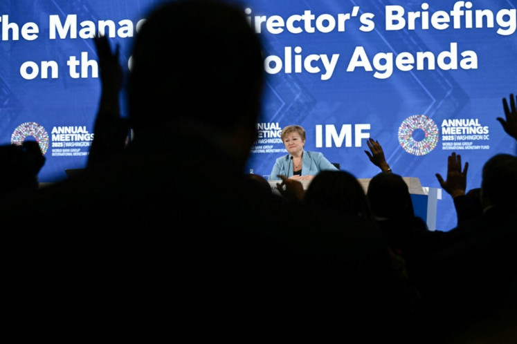 Talking point: IMF managing director Kristalina Georgieva speaks during a press conference during the IMF/World Bank annual meetings at the IMF headquarters in Washington, DC, on Oct. 16, 2025. 