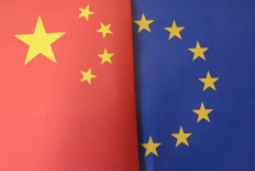 This illustration photograph shows the flags of the European Union and China put together taken in Brussels, Belgium on June 3, 2026.
