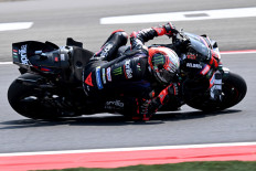 Aprilia Racing rider Marco Bezzecchi of Italy during the qualifying session ahead of the MotoGP Indonesian Grand Prix at the Mandalika International Circuit in Mandalika on October 10, 2026. 