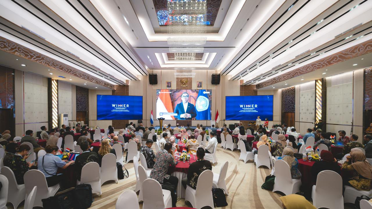 Indonesian Higher Education, Science, and Technology Minister Brian Yuliarto delivers a speech during the opening ceremony of the 2026 Week of Indonesia&ndash;Netherlands Education and Research (WINNER) 2026 conference in Jakarta on Oct. 6, 2026. The hybrid online and in-person event was held in Oct 6-8  in Jakarta and Amsterdam. 
