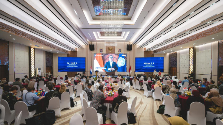 Indonesian Higher Education, Science, and Technology Minister Brian Yuliarto delivers a speech during the opening ceremony of the 2026 Week of Indonesia&ndash;Netherlands Education and Research (WINNER) 2026 conference in Jakarta on Oct. 6, 2026. The hybrid online and in-person event was held in Oct 6-8  in Jakarta and Amsterdam. 