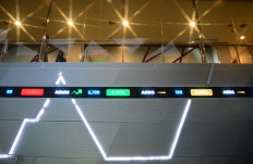 An electronic board displays stock prices at the Indonesia Stock Exchange (IDX) building in South Jakarta on Oct. 14, 2026.