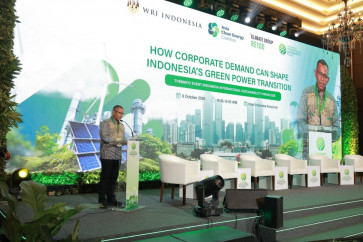 Arief Wijaya, managing director of the World Resources Institute (WRI) Indonesia, speaks during the launch of its working paper &ldquo;Corporate green power procurement options in Indonesia&rdquo; on Oct. 6 at the Indonesia International Sustainability Forum 2026 in Jakarta.