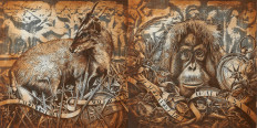 Wildlife in focus: A combination of two photographs of artworks by Indonesian artist Eddy Susanto, featured in his first solo exhibition, Lalitavistara Wallacea, at ArtSociates Jakarta in Central Jakarta through Oct. 25. The works depict endemic fauna, including (from left) the Javan muntjac (Muntiacus muntjak) and orangutan (Pongo pygmaeus).