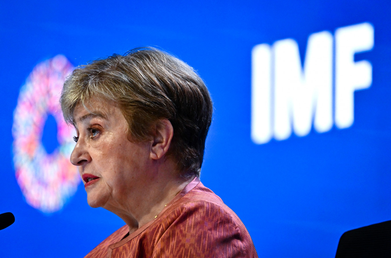 IMF Managing Director Kristalina Georgieva speaks during the IMFC press briefing at the Annual Meetings of the International Monetary Fund (IMF) and the World Bank Group (WBG) in Bangkok on Oct. 17, 2026.