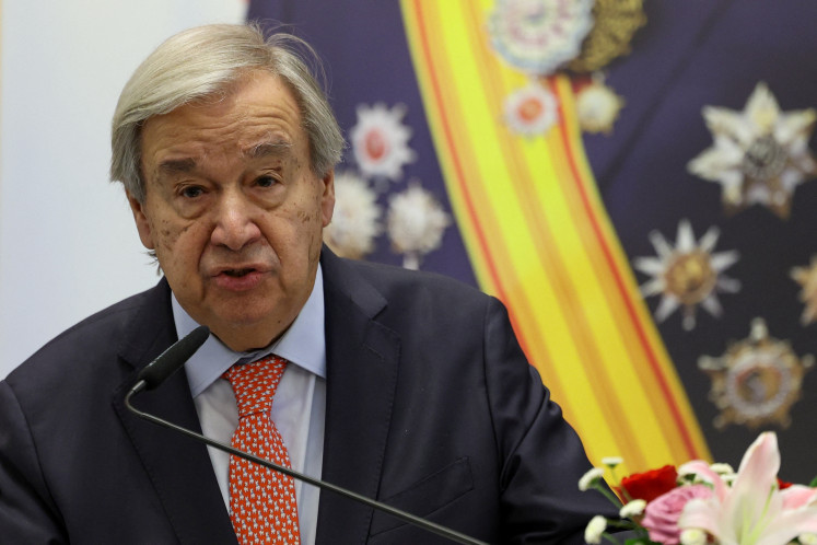 UN Secretary-General Antonio Guterres delivers his speech during the Foreign Policy Circle Talks on Oct. 19 in Jakarta.