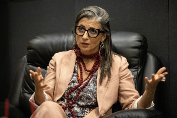 Francesca Albanese, United Nations Special Rapporteur on the situation of human rights in the Palestinian Territory occupied since 1967, gestures during an interview with Reuters in Jakarta, Indonesia, October 22, 2026.
