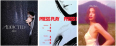 A combination of images featuring solo projects by three Blackpink members
this year, namely Jisoo&rsquo;s upcoming single &ldquo;Addicted&rdquo; (left), Lisa&rsquo;s EP Press Play (center) and
Jennie&rsquo;s EP Fallen Angel.